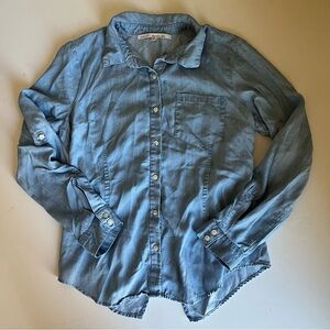 Rachel by Rachel Roy Light Blue Chambray Button Down - XL Size, Stylish Cut-Out